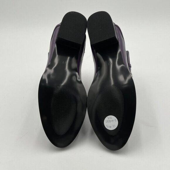 Purple Pointed Toe Chelsea Cut Out Chunky Heels Buckle Ankle Strap Ankle Boots - Picture 5 of 6